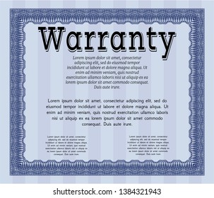 Blue Vintage Warranty template. Cordial design. Vector illustration. With complex background. 