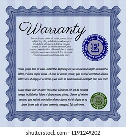 Blue Vintage Warranty template. Customizable, Easy to edit and change colors. With complex background. Nice design. 