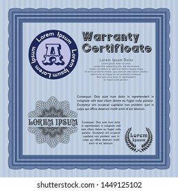 Blue Vintage Warranty template. Customizable, Easy to edit and change colors. Printer friendly. Artistry design. 