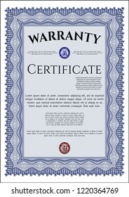 Blue Vintage Warranty template. Detailed. Easy to print. Excellent design. 