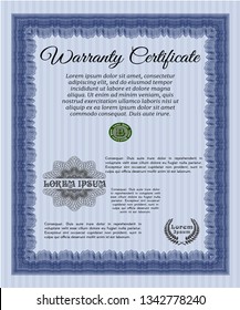 Blue Vintage Warranty template. Excellent design. Customizable, Easy to edit and change colors. With complex linear background. 
