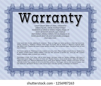 Blue Vintage Warranty template. With great quality guilloche pattern. Customizable, Easy to edit and change colors. Modern design. 