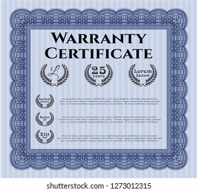 Blue Vintage Warranty template. With great quality guilloche pattern. Excellent design. Customizable, Easy to edit and change colors. 