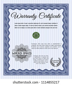 Blue Vintage Warranty template. With guilloche pattern and background. Money Pattern design. Vector illustration. 
