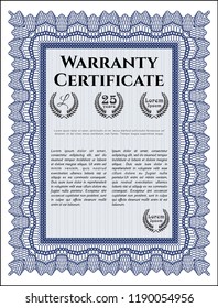 Blue Vintage Warranty template. With guilloche pattern and background. Superior design. Customizable, Easy to edit and change colors. 