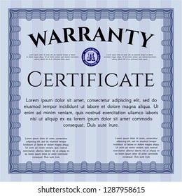 Blue Vintage Warranty template. With guilloche pattern. Vector illustration. Cordial design. 