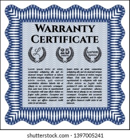 Blue Vintage Warranty template. With guilloche pattern. Detailed. Money style design. 