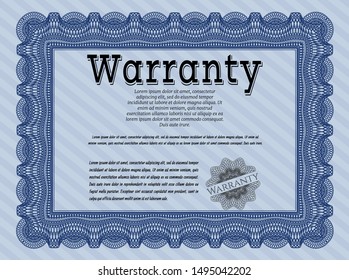 Blue Vintage Warranty template. With guilloche pattern. Elegant design. Customizable, Easy to edit and change colors. 