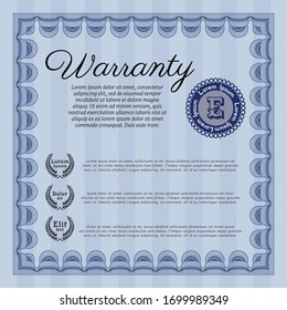Blue Vintage Warranty template. With guilloche pattern. Money style design. Customizable, Easy to edit and change colors. 