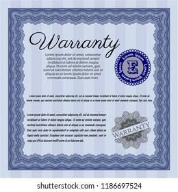 Blue Vintage Warranty template. Lovely design. Easy to print. Customizable, Easy to edit and change colors. 