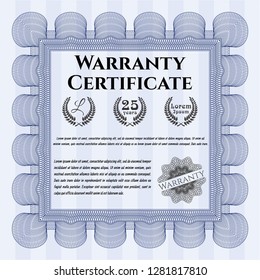 Blue Vintage Warranty template. Lovely design. With guilloche pattern. Vector illustration. 