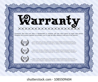 Blue Vintage Warranty template. Modern design. With guilloche pattern and background. Detailed. 
