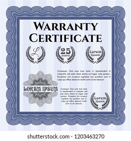 Blue Vintage Warranty template. Money Pattern design. Vector illustration. With complex linear background. 