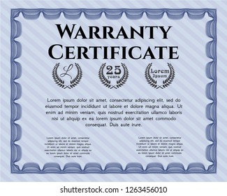 Blue Vintage Warranty template. Money design. Vector illustration. With great quality guilloche pattern. 