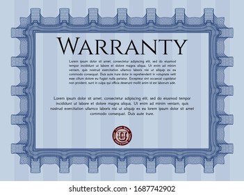 Blue Vintage Warranty template. Money Pattern. With complex linear background. Detailed. 