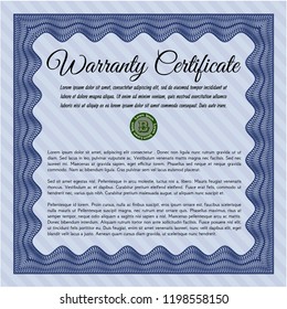 Blue Vintage Warranty template. Printer friendly. Customizable, Easy to edit and change colors. Money Pattern. 