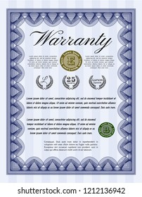 Blue Vintage Warranty template. Printer friendly. Customizable, Easy to edit and change colors. Retro design. 