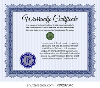 Blue Vintage Warranty template. With quality background. Money style design. Customizable, Easy to edit and change colors. 