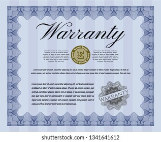 Blue Vintage Warranty template. Retro design. Vector illustration. Easy to print. 