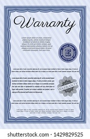 Blue Vintage Warranty template. Retro design. With linear background. Detailed. 