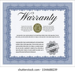 Blue Vintage Warranty template. Sophisticated design. With great quality guilloche pattern. Vector illustration. 