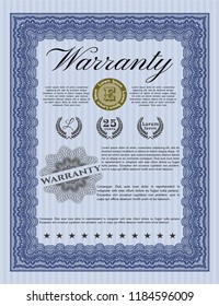 Blue Vintage Warranty template. Vector illustration. With guilloche pattern. Beauty design. 