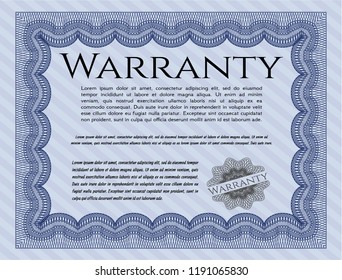 Blue Vintage Warranty template. Vector illustration. Printer friendly. Cordial design. 