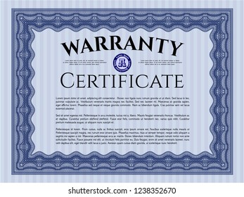 Blue Vintage Warranty template. Vector illustration. Printer friendly. Modern design. 
