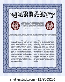 Blue Vintage Warranty template. Vector illustration. Complex background. Money Pattern design. 