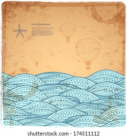 Blue Vintage Waves illustration can be used as a greeting card