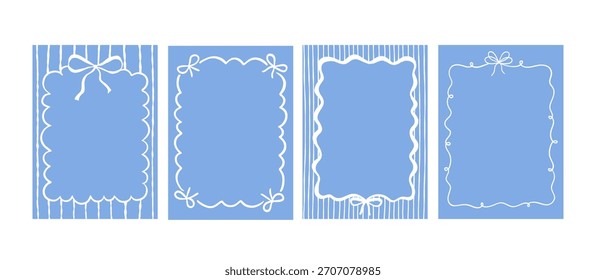 Marco caprichoso vintage azul, ilustraciones abstractas planas de Vector aisladas sobre fondo blanco, diseño para póster y tarjeta
