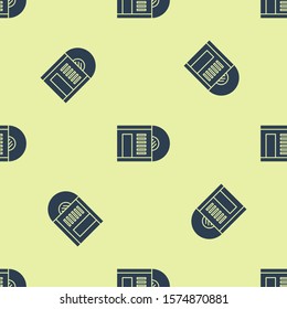 Blue Vinyl disk icon isolated seamless pattern on yellow background.  Vector Illustration