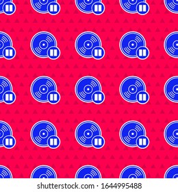 Blue Vinyl disk icon isolated seamless pattern on red background.  Vector Illustration