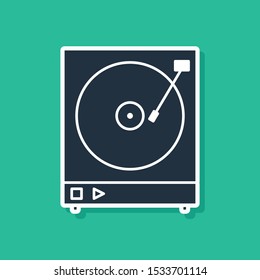 Blue Vinyl player with a vinyl disk icon isolated on green background.  Vector Illustration