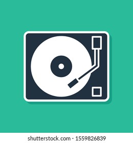 Blue Vinyl player with a vinyl disk icon isolated on green background.  Vector Illustration