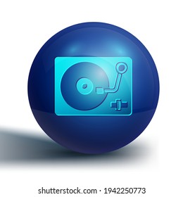 Blue Vinyl player with a vinyl disk icon isolated on white background. Blue circle button. Vector
