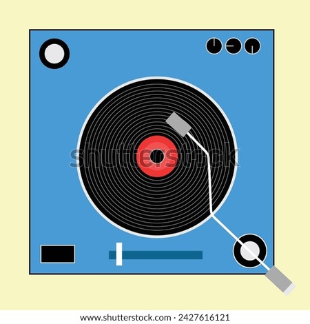Blue vinyl record player illustration