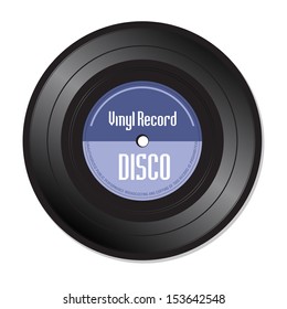 Blue vinyl record with the word disco isolated on a white background