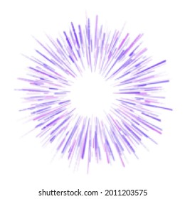 Blue and violet abstract halftone explosion, star, sun rays, fireworks. Vector illustration.