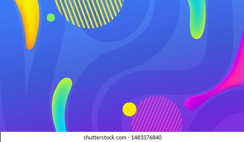 Blue and violet abstract wavy vector background.Vibrant neon stripes, dynamic fluid shapes effect backdrop. Flamboyant waves, curves, striped circles wallpaper with decorative gradient shadows texture