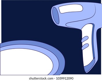 Blue and violet background with frame and hair dryer