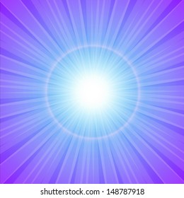Blue Violet background with sun burst with lens flare. Vector illustration