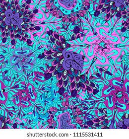 Blue, violet and black on colors. Doodles pattern for wrapping paper. Vector illustration. Seamless pattern Abstract nice background.