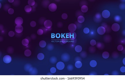 blue and violet bokeh lights background. Holiday glowing white lights with sparkles. Festive defocused lights. Blurred bright abstract bokeh on light background.
