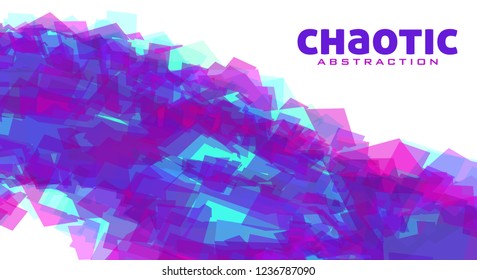Blue violet chaotic dynamic abstraction on white background. Geometric textured vector graphic template
