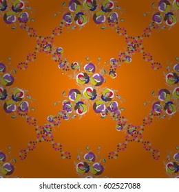 In blue and violet colorsVC seamless background pattern with tropical leaves and flowers in blue and violet colors.