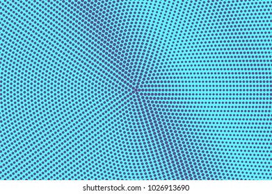 Blue violet dotted halftone. Diagonal grungy dotted gradient. Half tone vector background. Artificial texture. Violet dots on cyan backdrop. Vivid pop art design template. Glitch halftone texture
