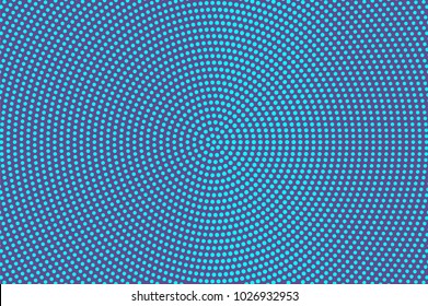 	
Blue violet dotted halftone. Round centered dotted gradient. Half tone vector background. Artificial texture. Purple dots on cyan backdrop. Vivid pop art design template. Glitch halftone texture