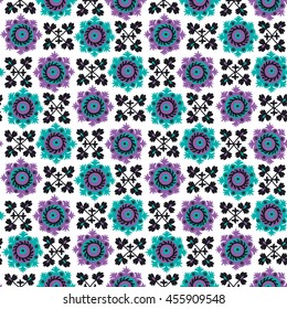 blue and violet floral seamless pattern inspired by traditional asian carpet embroidery Suzanne. 