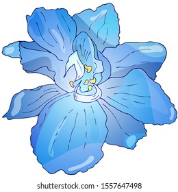 Blue violet flower isolated on white. Vector illustration of isolated blue doodle viola flower for print, icon, card, textile, banner design. 